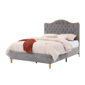 English Elm Luxelegance Tufted Upholstered Queen Bed Frame with Curved Headboard, Sturdy Wood Frame & Plush Finish Gray B343P383338