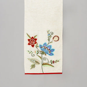 English Elm Blue 72" Embroidered Cotton Table Runner Ivory Peony Motif — Rustic Slub Texture, Eco-Friendly Elegance B346P321271