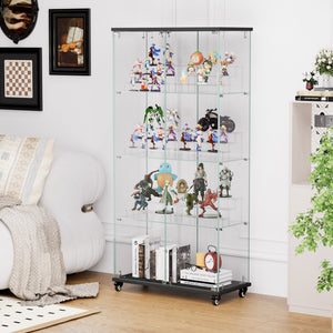 English Elm 4 Tier Glass Display Cabinet - Secure Double Door Showcase With 6 Acrylic Shelves For Modern Spaces W1668P241906