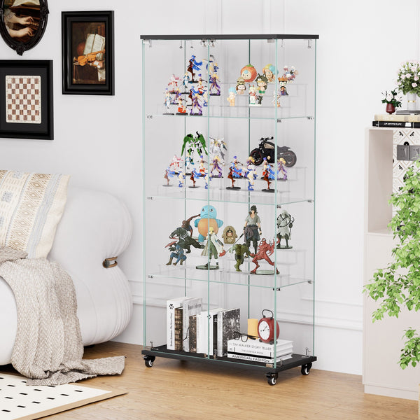 English Elm 4 Tier Glass Display Cabinet - Secure Double Door Showcase With 6 Acrylic Shelves For Modern Spaces W1668P241906