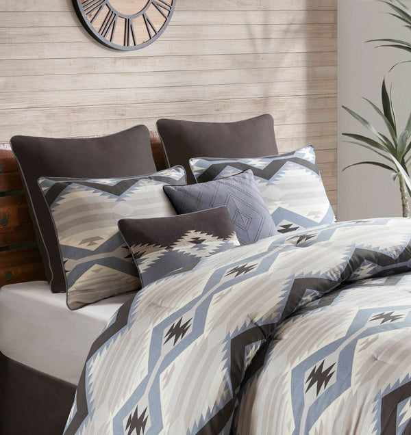 English Elm 8-piece Queen Comforter Set Geometric Lodge Style Polyester Fill Bedroom Bedding B035P472705