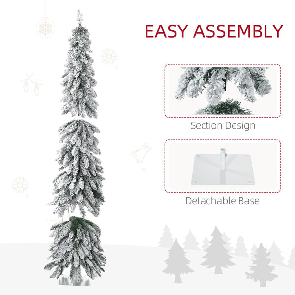 English Elm Homcom 6Ft Prelit Pencil Christmas Tree With 407 Snow Flocked Branches & 250 Led Lights For Cozy Decor W2225P249622