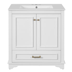English Elm 30" Elegant Bathroom Vanity with Ceramic Sink, French-Inspired Compact Cabinet with Drawer & Shelf White N710P317676K