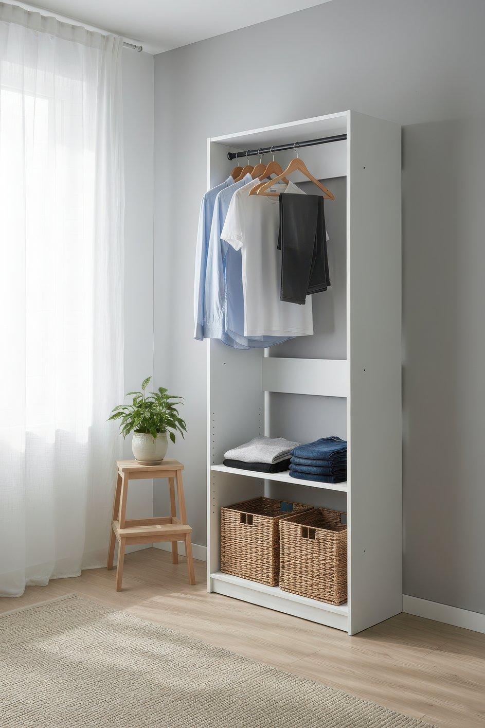 English Elm Prosper 32" White Oak Freestanding Walk-In Closet Unit with Two Rods, Durable Melamine Storage Solution B040P407429