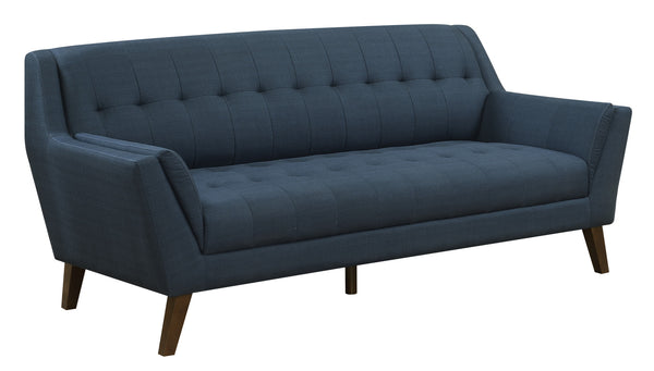 English Elm Wallace & Bay - Blue Mid-Century Sofa in Navy Peacock Fabric — 80" Wide, Easy-Care Upholstery, Stylish Comfort for Living Rooms B361P384453