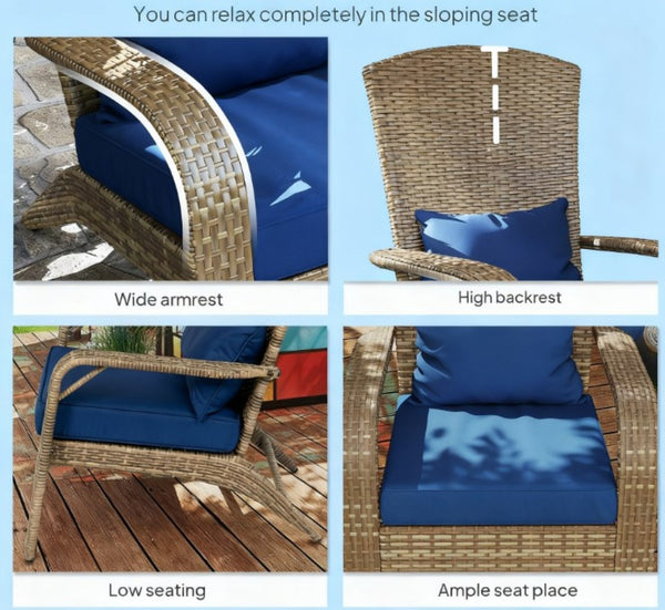 English Elm Soft Cushioned Wicker Adirondack Patio Chair with Tall Curved Back and Wide Armrests T3971P417344