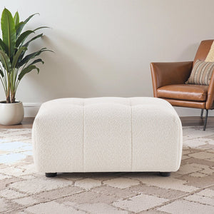 English Elm Kaynes Boucle Tufted Ottoman Ivory Upholstered Accent Footrest for Modern Living Rooms B183P423275