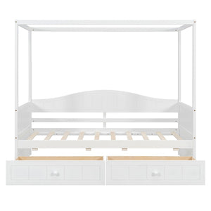 English Elm Twin Canopy Daybed with Pull Out Trundle Pinewood Frame for Kids or Guest Rooms N708P373435K