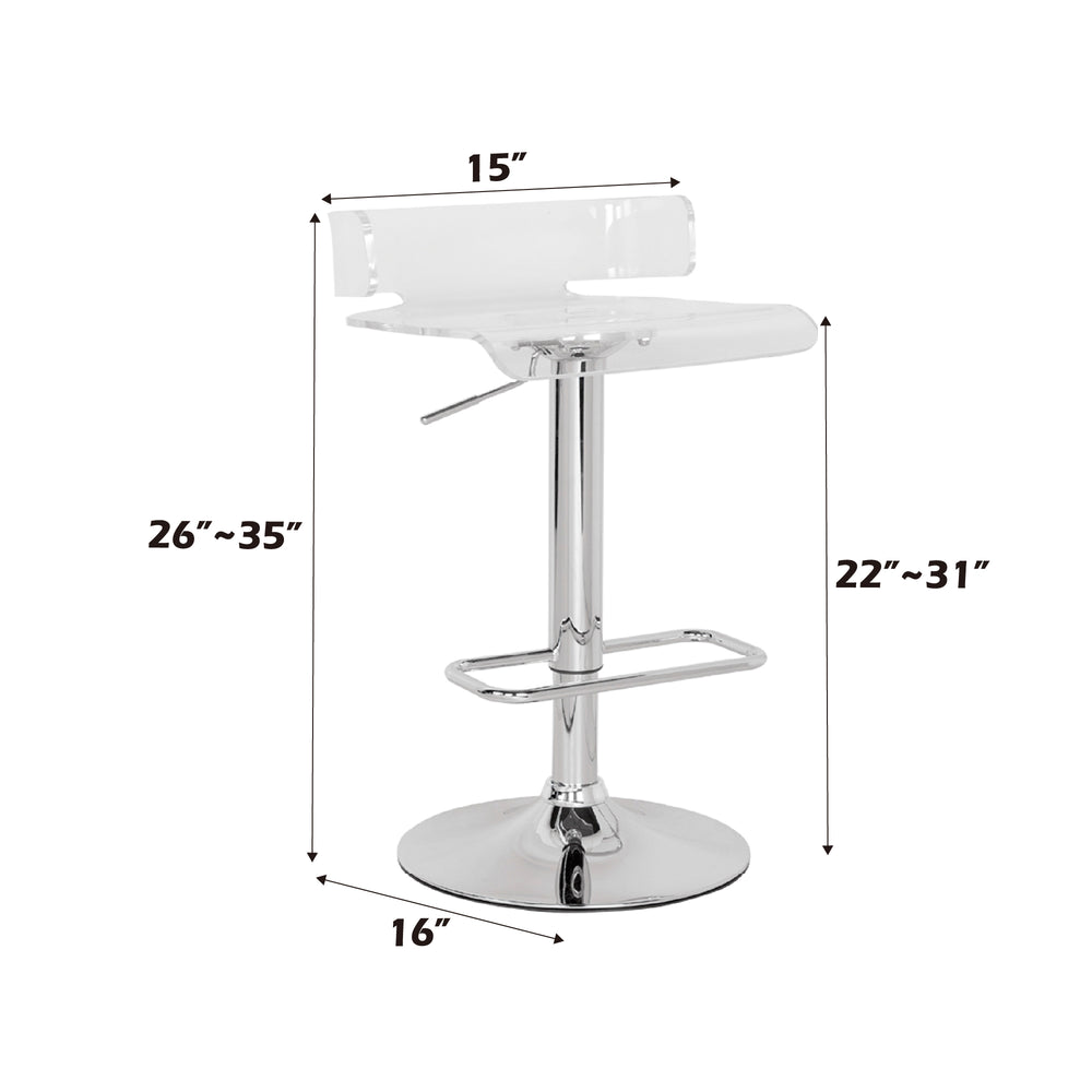 English Elm Rania Clear Acrylic Adjustable Swivel Stool with Chrome Base, Footrest & 22"-31" Lift Height - Modern B2726P338127