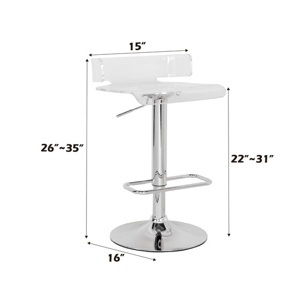 English Elm Rania Clear Acrylic Adjustable Swivel Stool with Chrome Base, Footrest & 22"-31" Lift Height - Modern B2726P338127