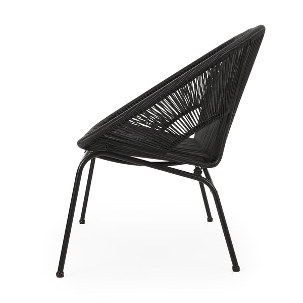 English Elm Christopher Knight Home® - CONDESSA Black Loveseat – Modern Hammock Weave Polyethylene Rattan on Matte Powder-Coated Iron Frame 67120.00BLK