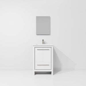 English Elm White Single Bath Vanity 24x20 with White Quartz Counter, Gun Metal Faucet & 18x24 Mirror, Durable Finish B2731S02037