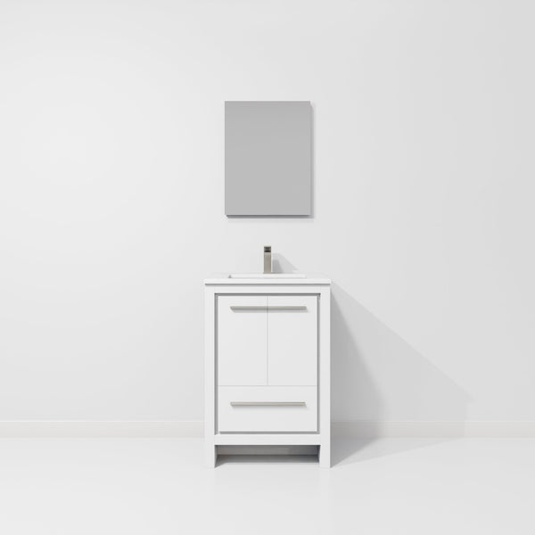 English Elm White Single Bath Vanity 24x20 with White Quartz Counter, Gun Metal Faucet & 18x24 Mirror, Durable Finish B2731S02037