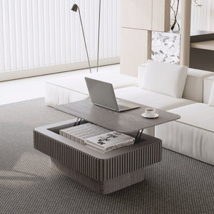 English Elm 38.6'' Fluted Lift Top Coffee Table Wood Veneer Hidden Storage Modern Living Room W1435P337635