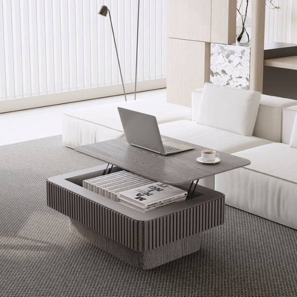 English Elm 38.6'' Fluted Lift Top Coffee Table Wood Veneer Hidden Storage Modern Living Room W1435P337635