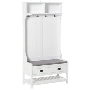 English Elm HOMCOM 3-in-1 Hall Tree Bench with Coat Rack, Shoe Shelf, 2 Drawers, 4 Hooks & Padded Seat—White W2225P217210