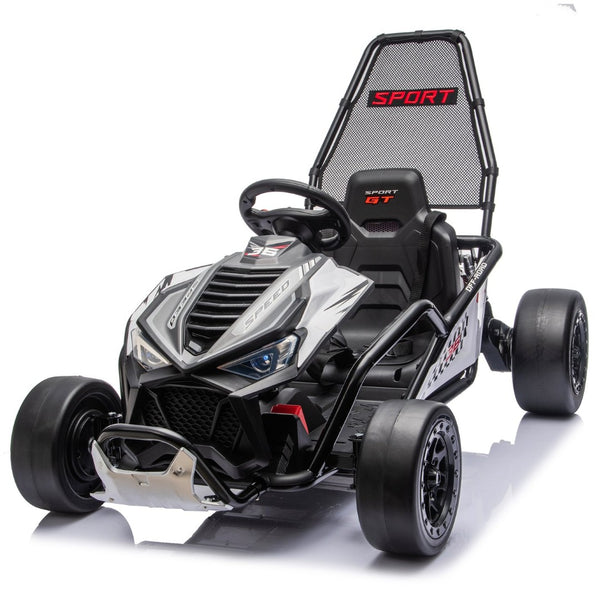English Elm 24v Dual Motor Kids Go Kart with Drift Mode Roll Cage and Rear Suspension Ages 6 to 12 W1578P454061