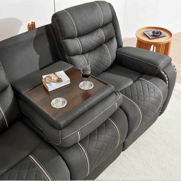 English Elm Recliner Sofa Set Microfiber Club Style with Nail Head Trim for Living Room Theater W3900S00006