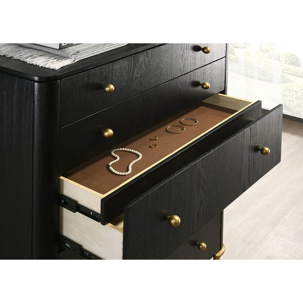 English Elm Anser Modern 5-Drawer Chest: Elegant Black Woodgrain Storage With Gold Accents For Any Bedroom B062P358456