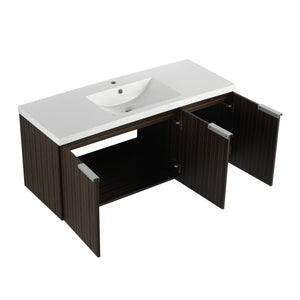 English Elm 48 Inch Silver-Brown Stripe Vanity with Resin Sink, Wall-Mounted 3-Door Storage, Soft-Close Hinges W999P206328