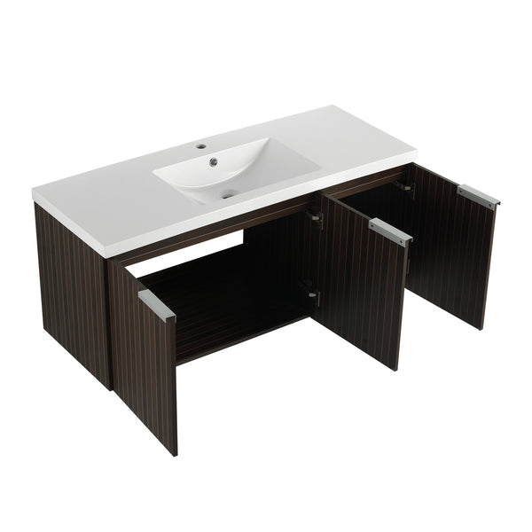 English Elm 48 Inch Silver-Brown Stripe Vanity with Resin Sink, Wall-Mounted 3-Door Storage, Soft-Close Hinges W999P206328