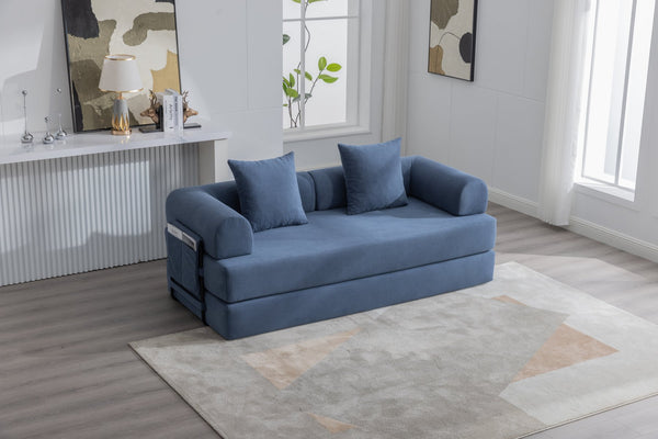 English Elm UNITED modular foldable sofa with metal frame, corduroy upholstery, side pocket & quick assembly convenience Navy W1568P375644