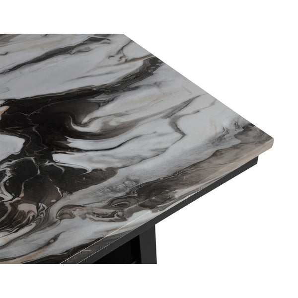 English Elm 60" Counter Height Dining Table with Faux Marble Top, Charcoal Lava Lacquer Finish & Shelf B011P357308