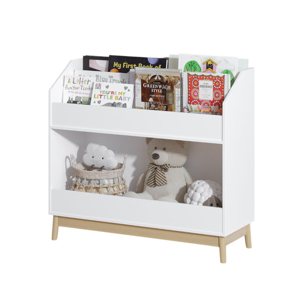 English Elm Toddler White Book Display Shelf with 3-Tier Face-Out Display and Large Bottom Bin, Modern MDF Organizer W808P350170
