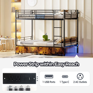 English Elm Bunk Bed Convertible Twin Over Metal Frame with Guardrail for Kids Rooms W3752S00009