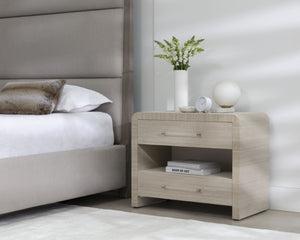 Sunpan ATHERTON Nightstand - Sand Raffia & Solid Wood, Soft-Closing Drawers, Modern Design & Safety Features 112286