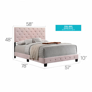 English Elm Chic Velvet Pink Transitional Full Bed with Durable Frame, 48"H x 58"W x 77"D, Bright Upholstery, Assembly Required B078108022