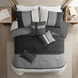 English Elm 7 Piece Faux Suede Comforter Set In Modern Black & Grey For Cal King - Cozy, Hypoallergenic & Stylish! B03597217