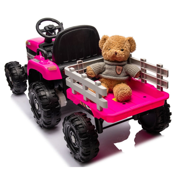 English Elm Ride on Electric Tractor Toy with Trailer 24v 400w Dual Motors Remote Control Led Red W1578P193902