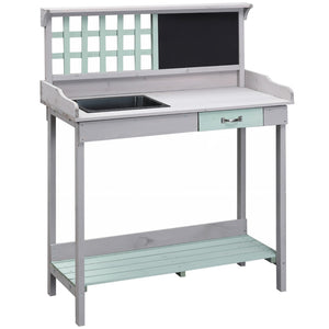 English Elm Outsunny Outdoor Wooden Potting Bench With Removable Sink, Ample Storage & Chalkboard, Light Gray W2225P174487-GIGA