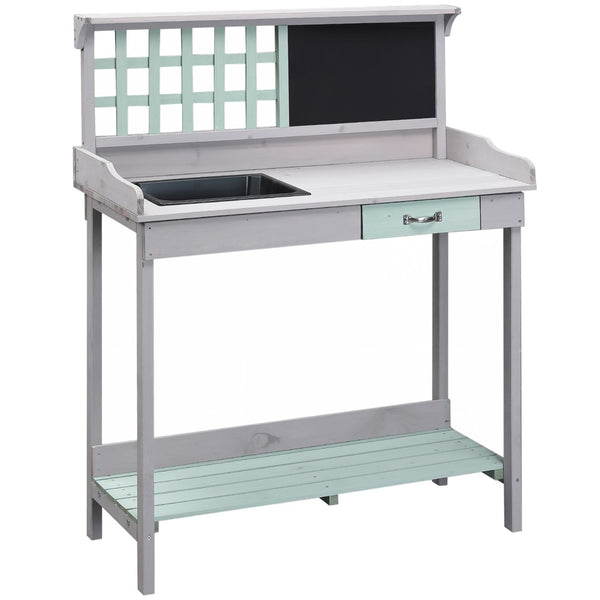 English Elm Outsunny Outdoor Wooden Potting Bench With Removable Sink, Ample Storage & Chalkboard, Light Gray W2225P174487-GIGA