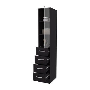 English Elm Piñon Tall Bathroom Linen Cabinet with Glass Door, 4 Drawers, Wengue Finish — Slim 68.3"H Storage B128P287528