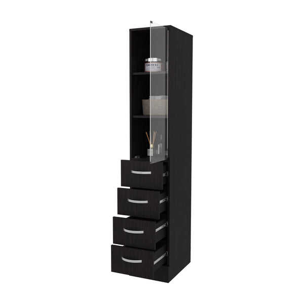 English Elm Piñon Tall Bathroom Linen Cabinet with Glass Door, 4 Drawers, Wengue Finish — Slim 68.3"H Storage B128P287528