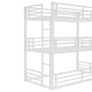 English Elm Twin Xl Triple Bunk Bed - Heavy-Duty Metal Frame With Safety Guardrails & Noise-Reduced Design, White W1580S00165-GIGA