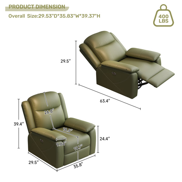 English Elm Rocker Power Recliner with USB Charging Port and 360° Swivel, Ergonomic Overstuffed Comfort Green W3795P357745