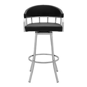 English Elm Wyden 26" Swivel Barstool in Black Faux Leather with Brushed Stainless Steel 4-Leg Base, 250lb capacity B2736P268552