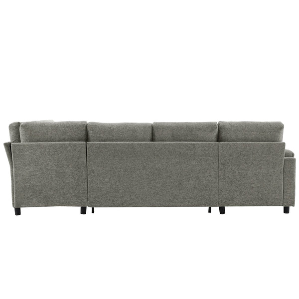English Elm 109.9" Sectional Sofa Bed U-Shaped Pull-Out Sleeper with Storage Chaise, Cup Holders, USB Ports & Chenille Comfort LIGHT GREY N719S001910R