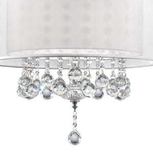 English Elm 19" Modern Ceiling Lamp "Moiselle" With Crystal Drops And Silvery Linen Shade For Glamorous Spaces B072116227