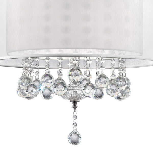 English Elm 19" Modern Ceiling Lamp "Moiselle" With Crystal Drops And Silvery Linen Shade For Glamorous Spaces B072116227