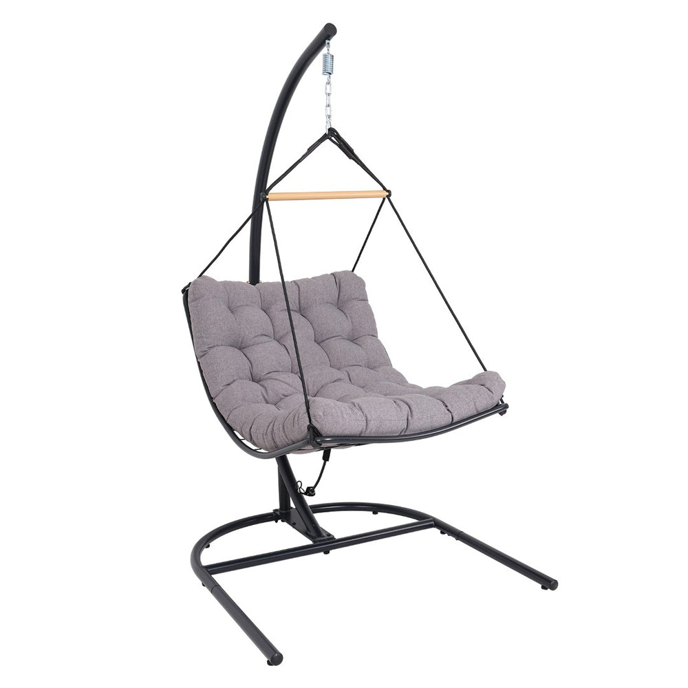 English Elm Hanging Egg Chair with Steel Stand Tufted Cushion Resort Style Patio Swing Seat T5880P492680