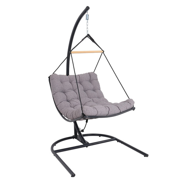 English Elm Hanging Egg Chair with Steel Stand Tufted Cushion Resort Style Patio Swing Seat T5880P492680