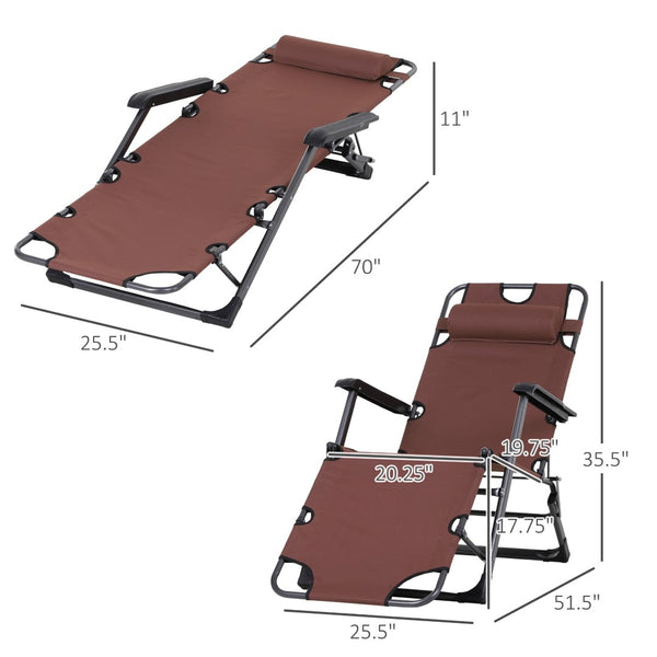 English Elm Outsunny Folding Chaise Lounge Chair - Portable 2-In-1 Adjustable Pool & Beach Chair With Pillow, Pocket W2225P217585-GIGA
