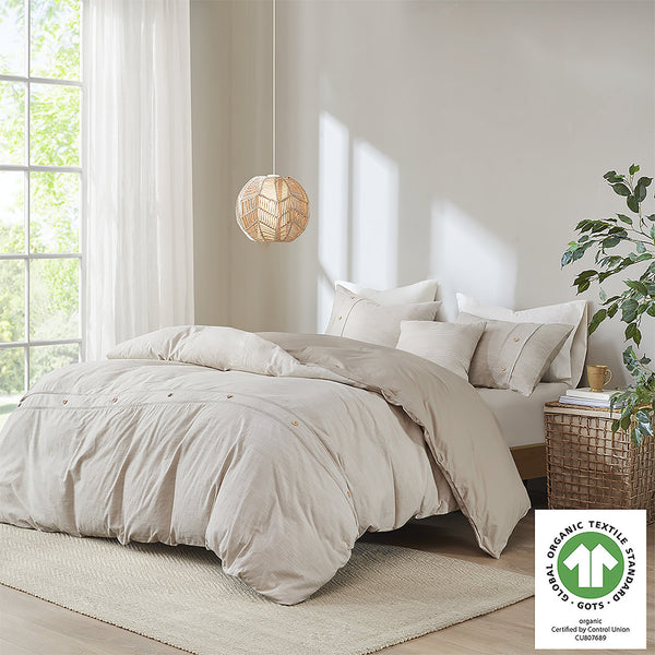 English Elm 5 Piece Organic Cotton Dover Comforter Cover Set King/Cal King – GOTS Organic, Button Placket, Removable Insert, Antimicrobial Protection, Farmhouse Style B035128745