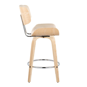 English Elm Lombardi Mid-Century Counter Stool 26" Set of 2 — Tufted Faux Leather Seats, Swivel, Wood Backrest Cream B202S00345
