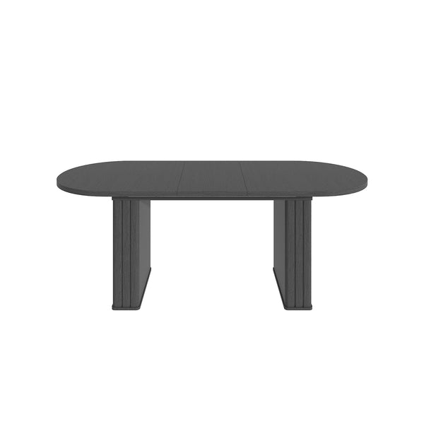 English Elm Kitchen extendable dining table with travertine-inspired melamine top, rounded edges, sturdy wooden base for family gatherings Black W1347S00016
