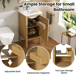 English Elm 18" Pine and Mdf Bathroom Vanity with Ceramic Basin Soft Close Hinged Cabinet N710P426321P